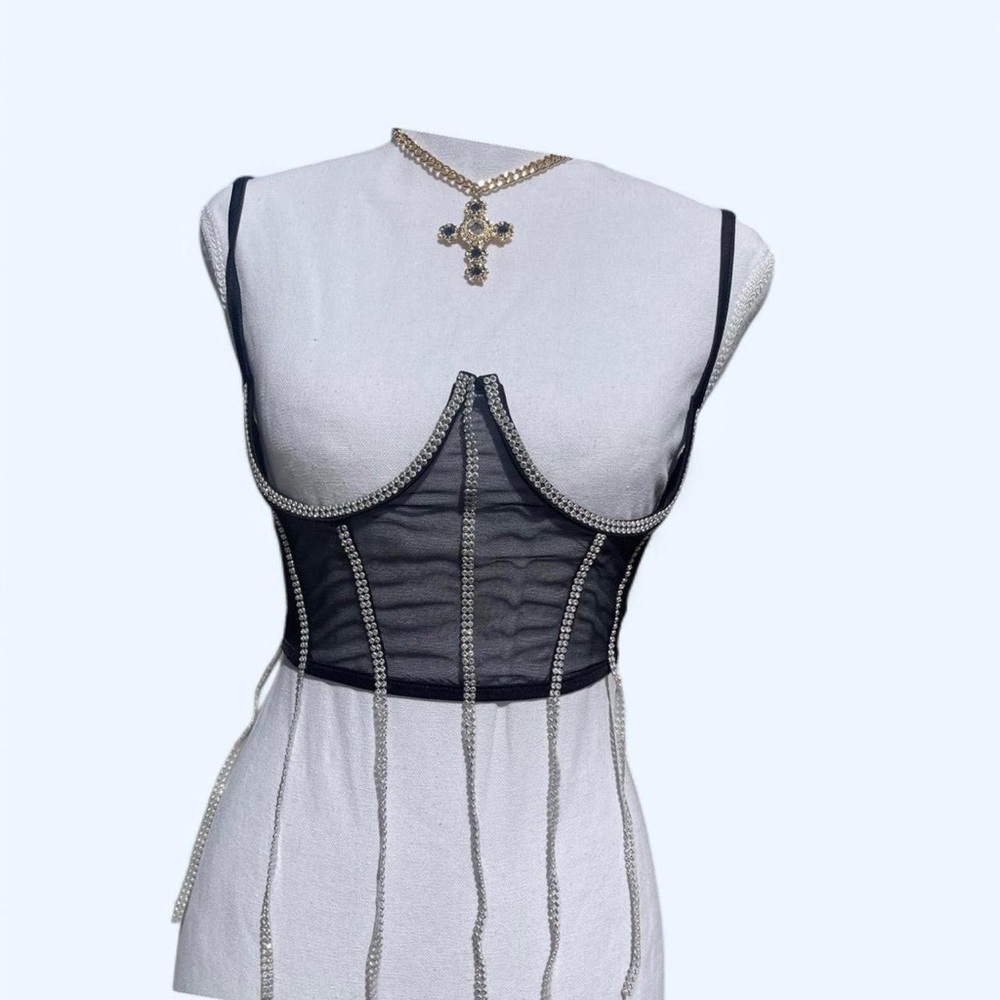 OHS Black Rhinestone Corset Top ✨